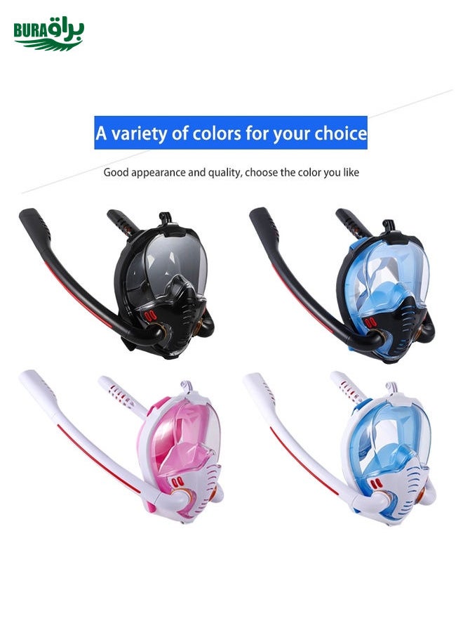 BURAQ - Snorkeling Mask Double Tube Silicone Full Dry Diving Mask Adult Swimming Mask Diving Goggles, Size: S/M(Black/Blue) - Image 1
