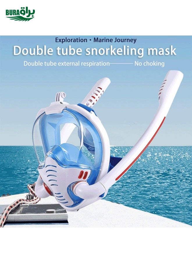 BURAQ - Snorkeling Mask Double Tube Silicone Full Dry Diving Mask Adult Swimming Mask Diving Goggles, Size: S/M(Black/Blue) - Image 1