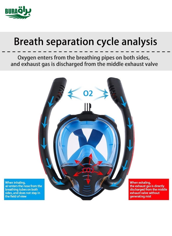 BURAQ - Snorkeling Mask Double Tube Silicone Full Dry Diving Mask Adult Swimming Mask Diving Goggles, Size: S/M(Black/Blue) - Image 1