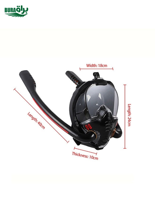 BURAQ - Snorkeling Mask Double Tube Silicone Full Dry Diving Mask Adult Swimming Mask Diving Goggles, Size: S/M(Black/Blue) - Image 1
