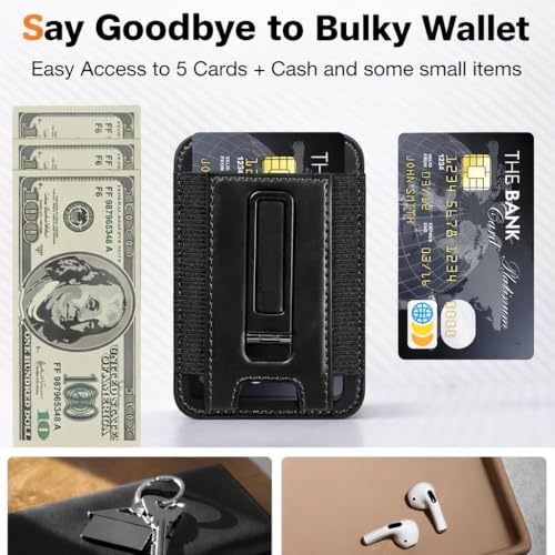 Mizi Magnetic Wallet for iPhone (2025 Upgraded) – 5-Card Holder, RFID Blocking, 3,200g Magnetic Strength, Slim Vegan Leather – Compatible with iPhone 16/15/14/13/12 Series (Not for Mini) – Black - Image 2