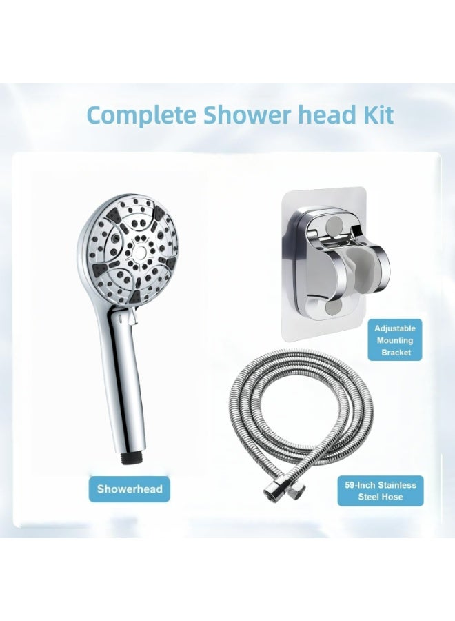 8+2 Function High Pressure Handheld Shower Head,Shower Head with Filter,Anti-Clogging Silicone Water Outlet,Easy to Install,Handheld Shower Set with Hose and Base - Image 5