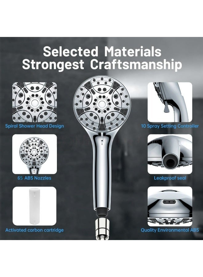 8+2 Function High Pressure Handheld Shower Head,Shower Head with Filter,Anti-Clogging Silicone Water Outlet,Easy to Install,Handheld Shower Set with Hose and Base - Image 3