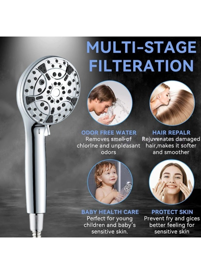 8+2 Function High Pressure Handheld Shower Head,Shower Head with Filter,Anti-Clogging Silicone Water Outlet,Easy to Install,Handheld Shower Set with Hose and Base - Image 4