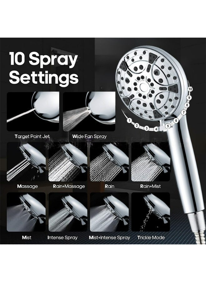 8+2 Function High Pressure Handheld Shower Head,Shower Head with Filter,Anti-Clogging Silicone Water Outlet,Easy to Install,Handheld Shower Set with Hose and Base - Image 2