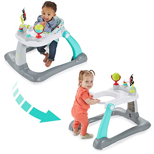 Kolcraft Kolcraft Tiny Steps 2 in 1 Foldable Infant and Baby Push Walker with Wheels Seated or WalkBehind Design Entertaining Developmental Activities for Boys and Girls Wide Base Sturdy Frame Bubbles