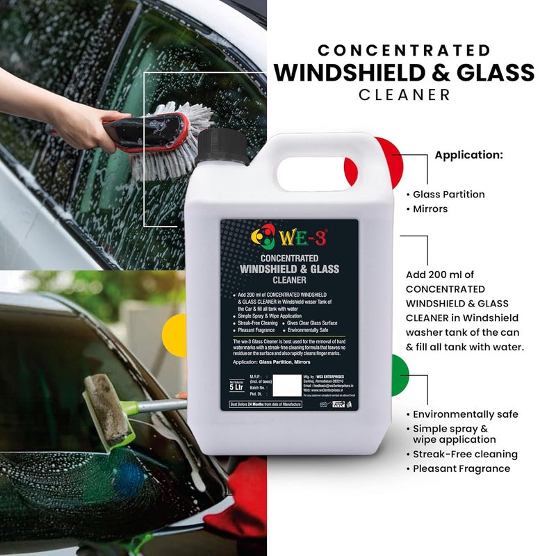 we3 WE-3 Windshield Glass Cleaner – Multi-Purpose Concentrated Glass Cleaner, Streak-Free Shine, Anti-Fog Formula, Glass Surface Shiner, Automotive Glass Gloss (5LTR) - Image 3