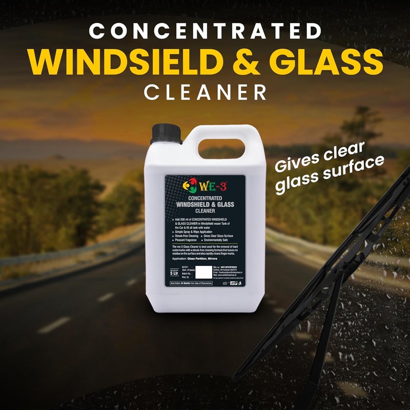 we3 WE-3 Windshield Glass Cleaner – Multi-Purpose Concentrated Glass Cleaner, Streak-Free Shine, Anti-Fog Formula, Glass Surface Shiner, Automotive Glass Gloss (5LTR) - Image 4