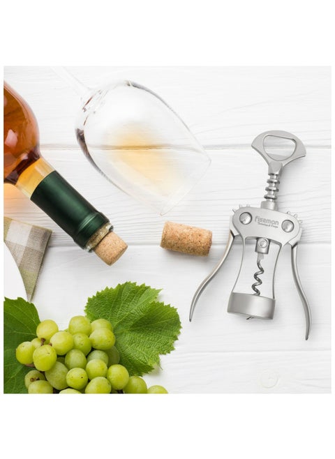 Fissman Wine Opener Corkscrew 18.5cm, Zinc Alloy Multipurpose CorkScrew Lily Series, Anti-Rust Wing Corkscrew for Wine and Bottle Opener, Anti-Slip Grip Corkscrew