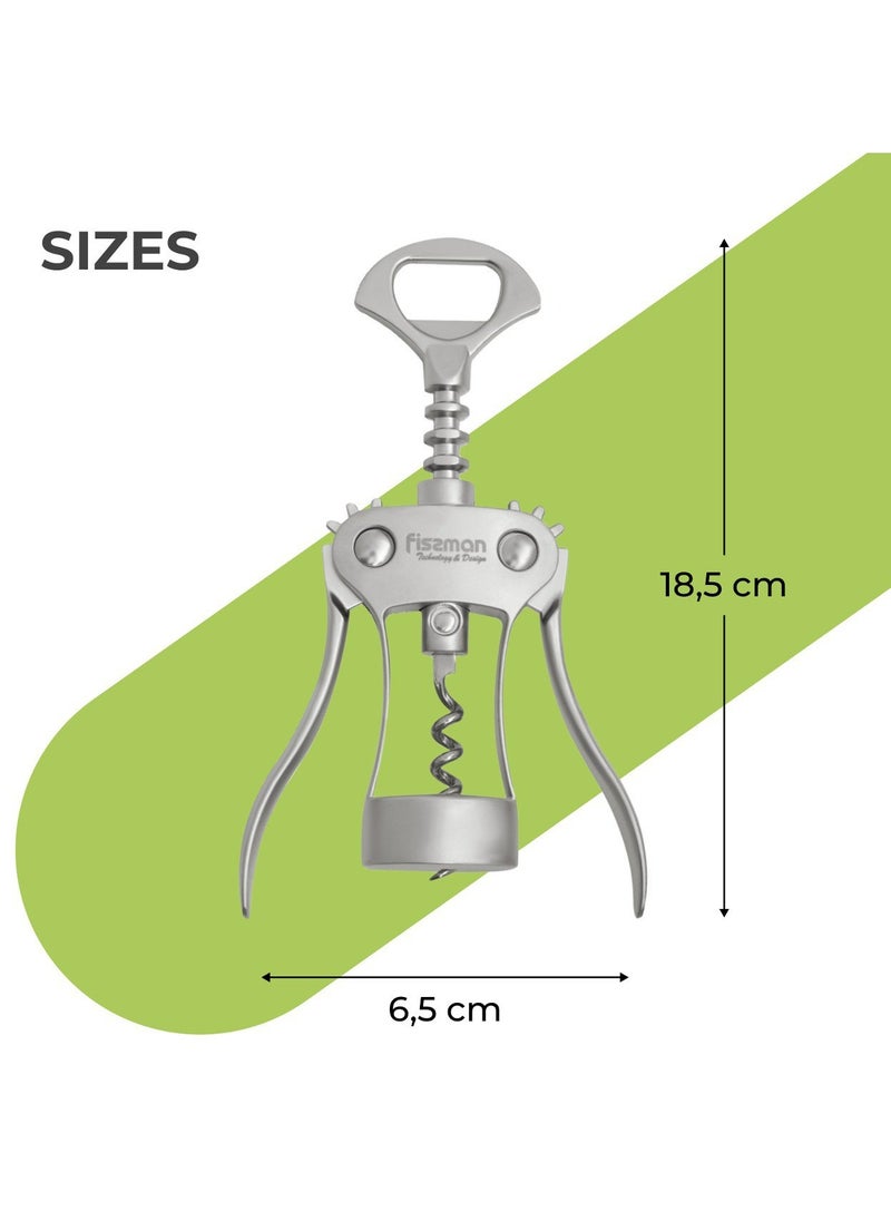 Fissman - Fissman Wine Opener Corkscrew 18.5cm, Zinc Alloy Multipurpose CorkScrew Lily Series, Anti-Rust Wing Corkscrew for Wine and Bottle Opener, Anti-Slip Grip Corkscrew - Image 1