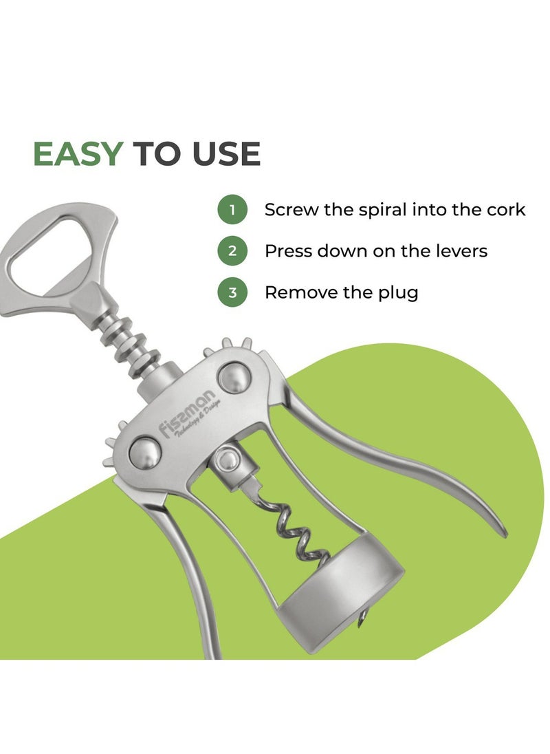 Fissman - Fissman Wine Opener Corkscrew 18.5cm, Zinc Alloy Multipurpose CorkScrew Lily Series, Anti-Rust Wing Corkscrew for Wine and Bottle Opener, Anti-Slip Grip Corkscrew - Image 1