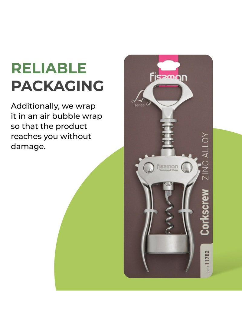 Fissman - Fissman Wine Opener Corkscrew 18.5cm, Zinc Alloy Multipurpose CorkScrew Lily Series, Anti-Rust Wing Corkscrew for Wine and Bottle Opener, Anti-Slip Grip Corkscrew - Image 1