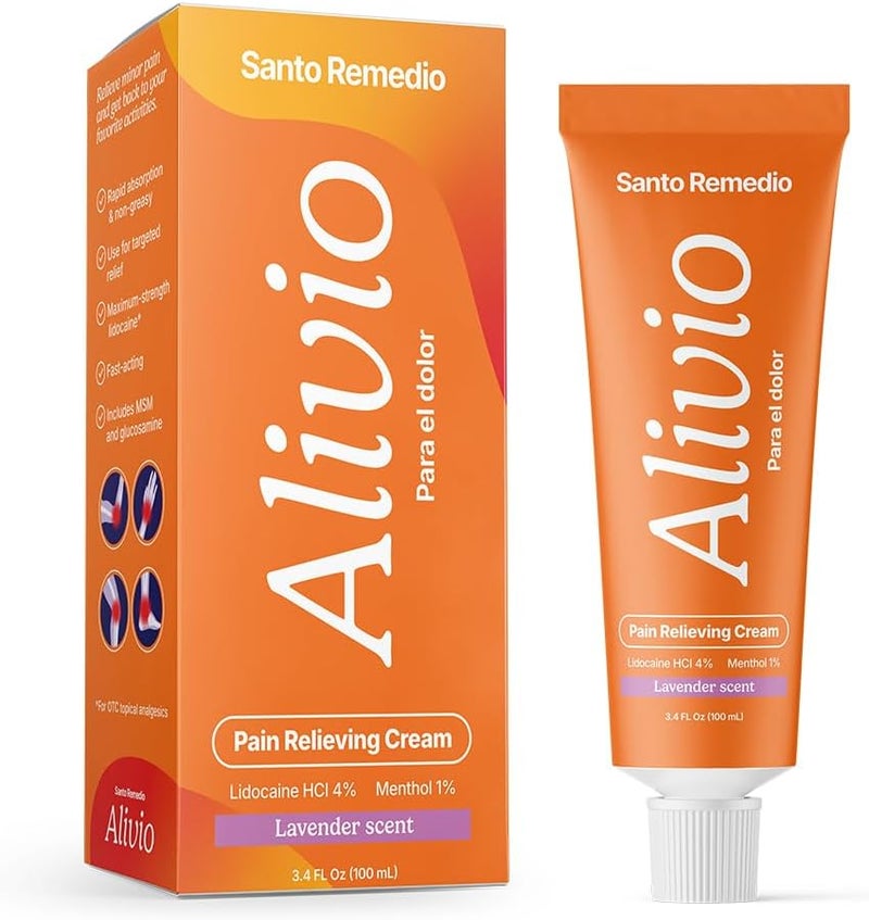 Santo Remedio Alivio para el Dolor, Pain Relieving Cream, Rapid Absorption and Non-Greasy, Use for Targeted Relief, Maximum-Strength Lidocaine, Fast-Acting, Includes MSM and Glucosamine