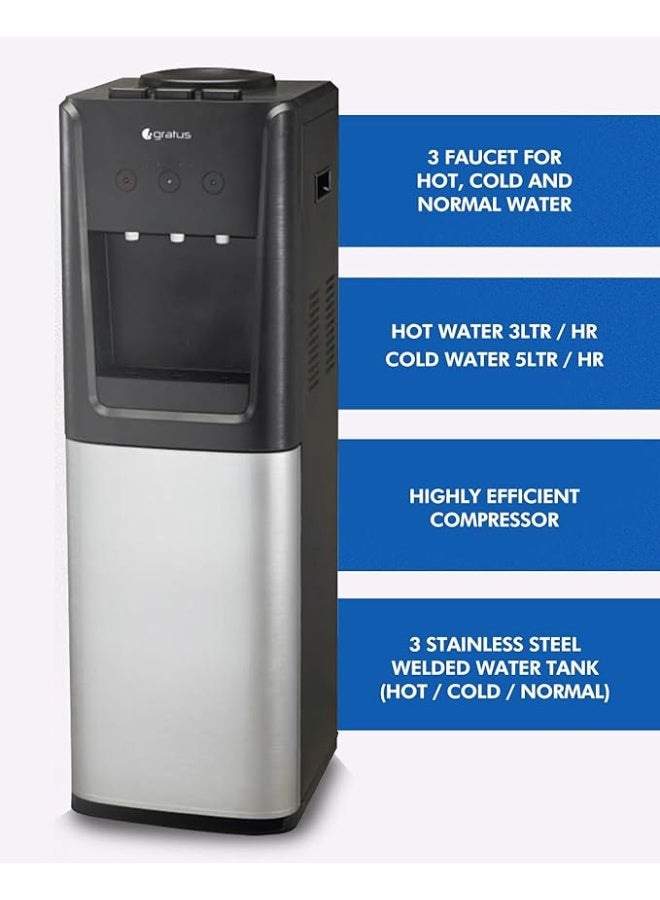 gratus Hot & Cold 3‑Tap Floor‑Standing Top‑Load Water Dispenser with Built‑In Refrigerator | 1 Year Full Warranty & 2 Years Compressor Warranty | Model GWD801WFRW - Image 4