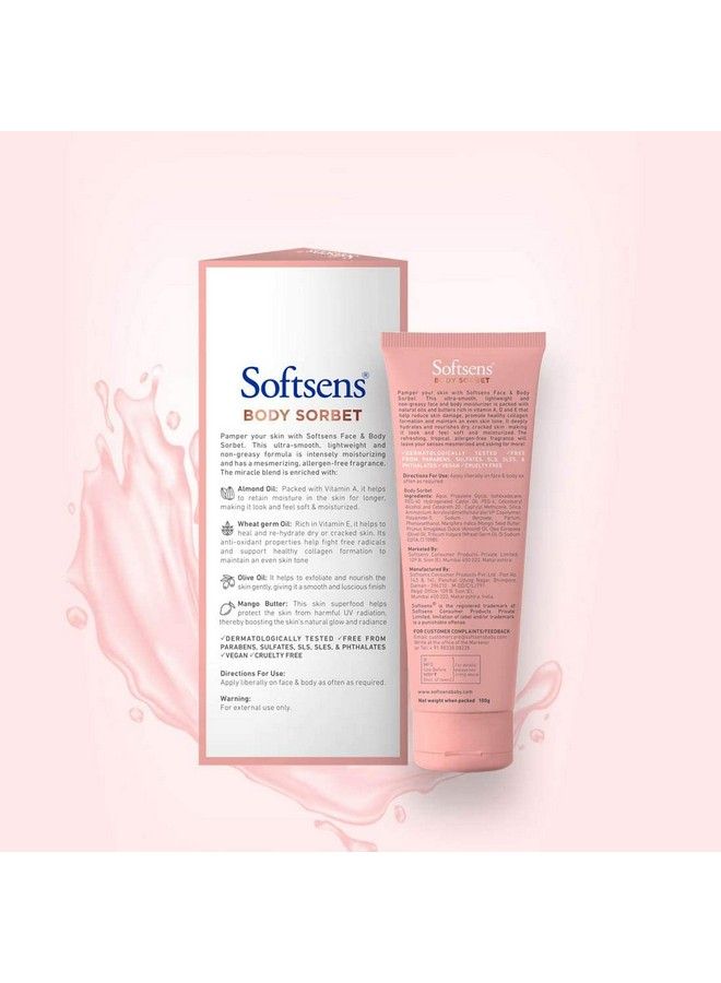 Softsens Moisturizing Body Sorbet Luxurious Body Moisturizer & Hand Cream Silky Soft & Smooth Skin, 100 Gm. - Image 3