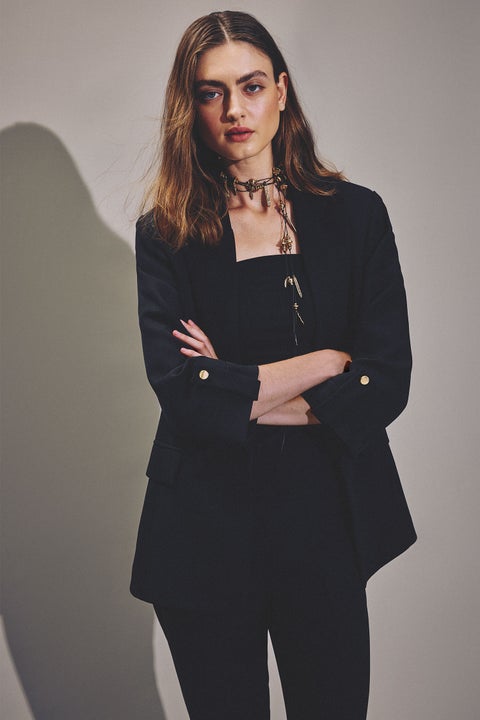 Black Woman Oversize Basic Black Blazer Casual