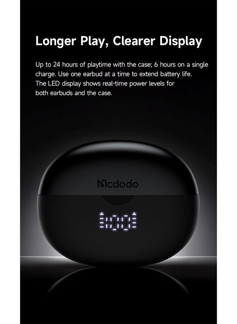 Mcdodo Clip-On Open-Ear Wireless Earbuds, Air O3, LED Battery Display, Bluetooth 5.4, IPX4, 24H Playtime, iPhone Android, Black, HP-8160 - Image 3