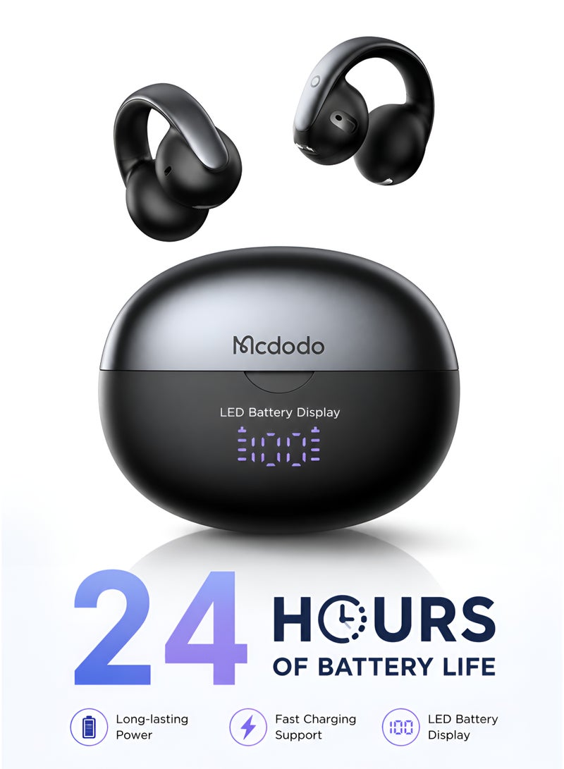 Mcdodo Clip-On Open-Ear Wireless Earbuds, Air O3, LED Battery Display, Bluetooth 5.4, IPX4, 24H Playtime, iPhone Android, Black, HP-8160 - Image 1