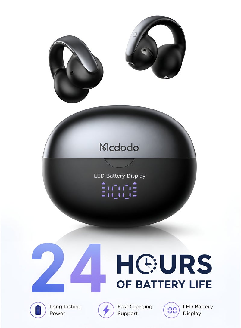 Mcdodo Clip-On Open-Ear Wireless Earbuds, Air O3, LED Battery Display, Bluetooth 5.4, IPX4, 24H Playtime, iPhone Android, Black, HP-8160 - Image 1