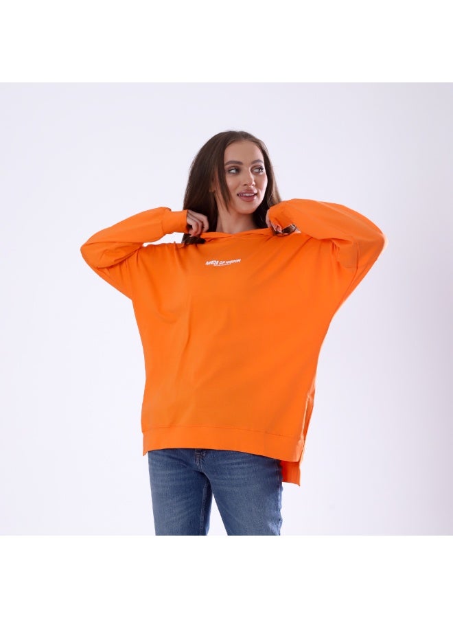 بيبو تشيرت حريمي مطبوع اكمام طويلة بكابيتشو 2 جيب مقاس حر يناسب من 60 إلى 85 كجم تقريبا_اورنج - Image 3