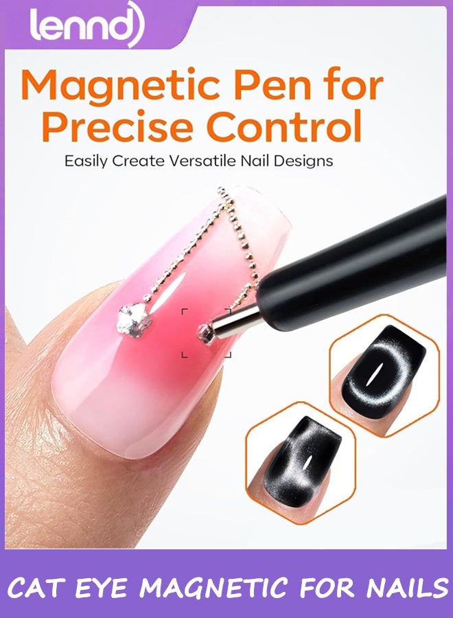 LENND Cat Eye Magnetic for Nails,15PCS Cat Eye Gel Nail Polish Magnet Tools Powerful Set Wand Magnet Winter Nail Polish Square Round Magnet Stick Diverse Glassy Cateye Effect - Image 4