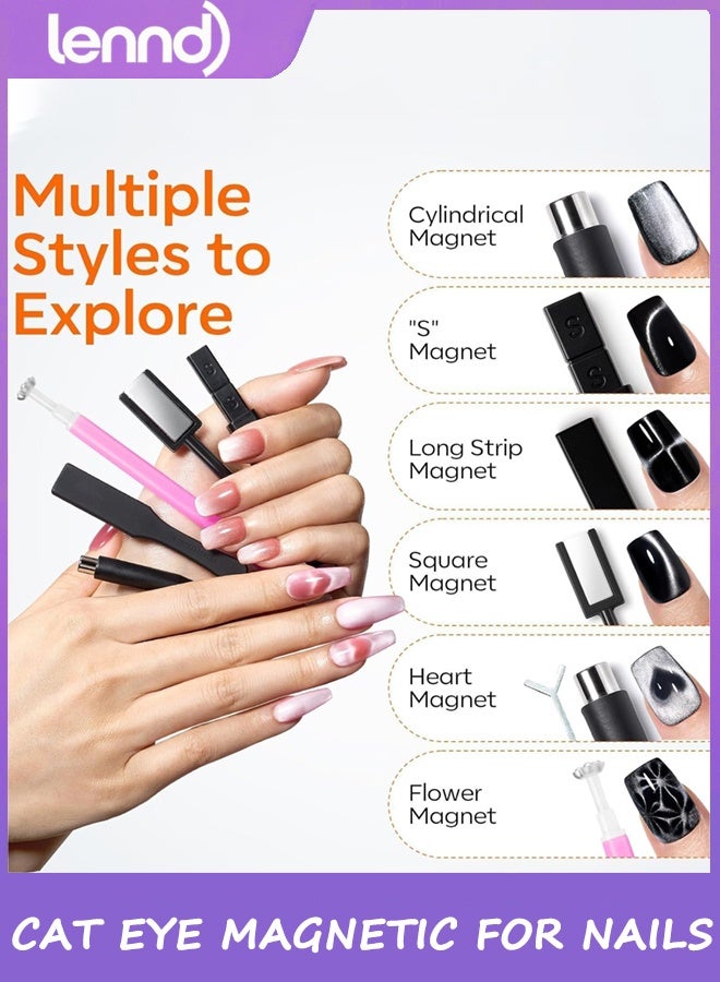 LENND Cat Eye Magnetic for Nails,15PCS Cat Eye Gel Nail Polish Magnet Tools Powerful Set Wand Magnet Winter Nail Polish Square Round Magnet Stick Diverse Glassy Cateye Effect - Image 3