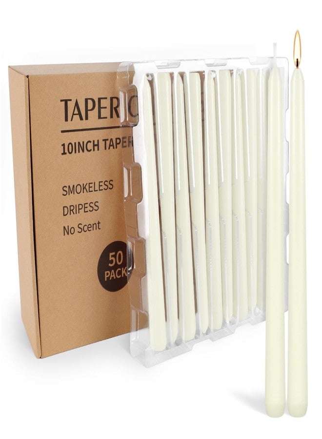 Grcdoyvl 50 Pack Ivory Taper Candles 10 Inch - Classic Soft White Dinner Candles, Dripless Unscented Premium Wax with Cotton Wick, 8-Hour Burn Time for Wedding, Vintage & Formal Table Decor - Image 2