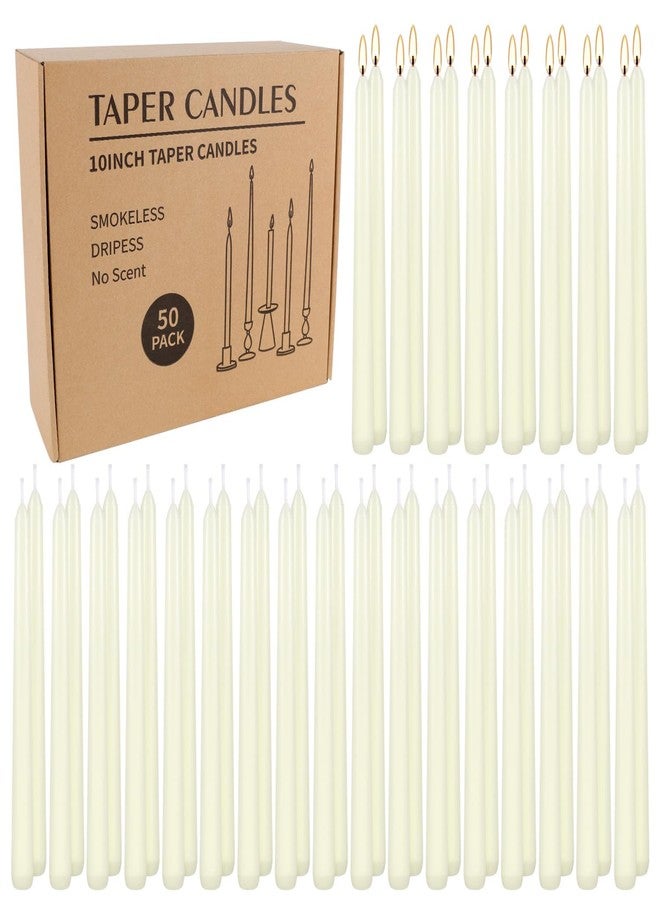 Grcdoyvl 50 Pack Ivory Taper Candles 10 Inch - Classic Soft White Dinner Candles, Dripless Unscented Premium Wax with Cotton Wick, 8-Hour Burn Time for Wedding, Vintage & Formal Table Decor - Image 1