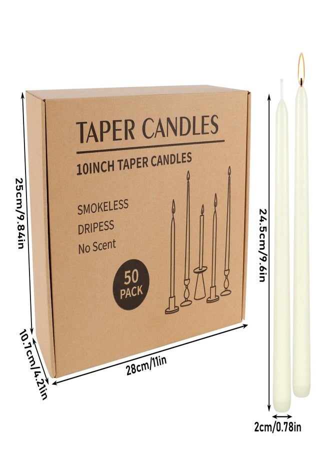 Grcdoyvl 50 Pack Ivory Taper Candles 10 Inch - Classic Soft White Dinner Candles, Dripless Unscented Premium Wax with Cotton Wick, 8-Hour Burn Time for Wedding, Vintage & Formal Table Decor - Image 3