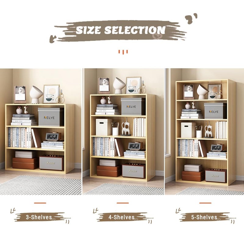 NELYE Basic Open Shelf Bookcase - 3-Tier Wooden Cube Storage Shelves Split Bookshelf, Oak - Image 4