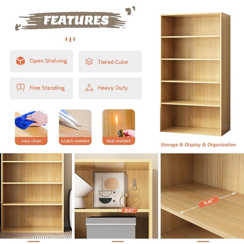 NELYE Basic Open Shelf Bookcase - 3-Tier Wooden Cube Storage Shelves Split Bookshelf, Oak - Image 2