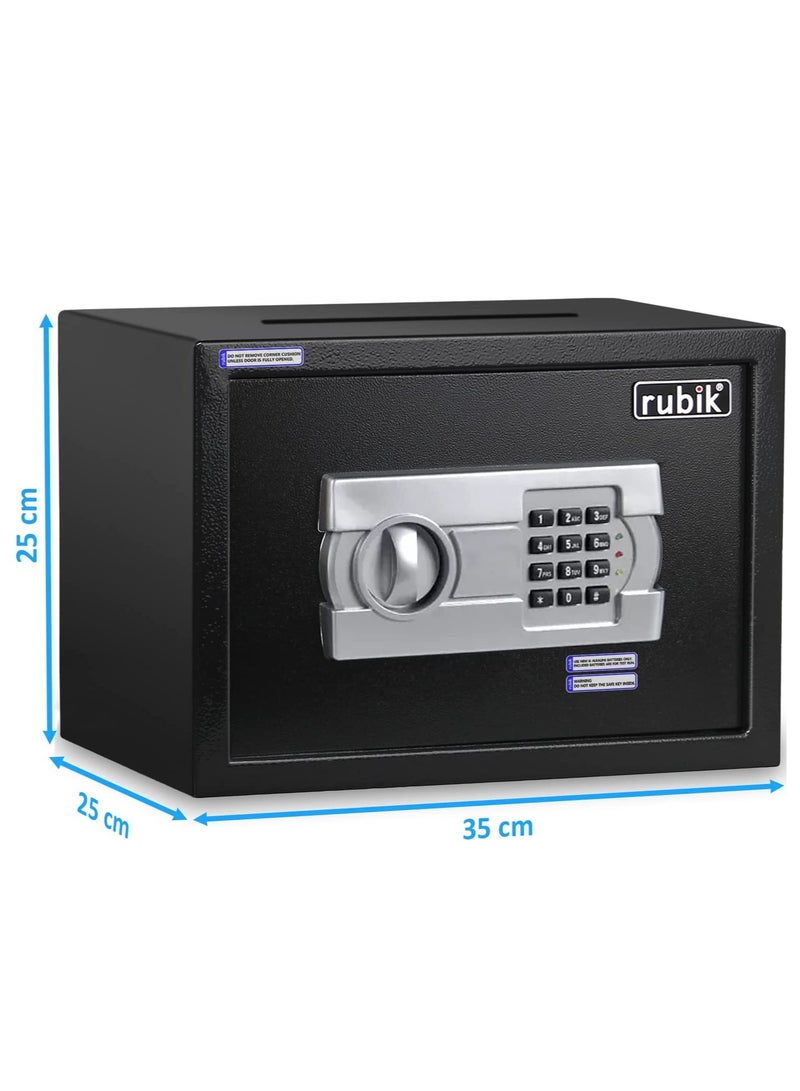 Rubik Safe Box with Cash Deposit Drop-In Slot on Top A4 Document Size for Home Office RB25EG-T (25x35x25cm) Black  - Image 4