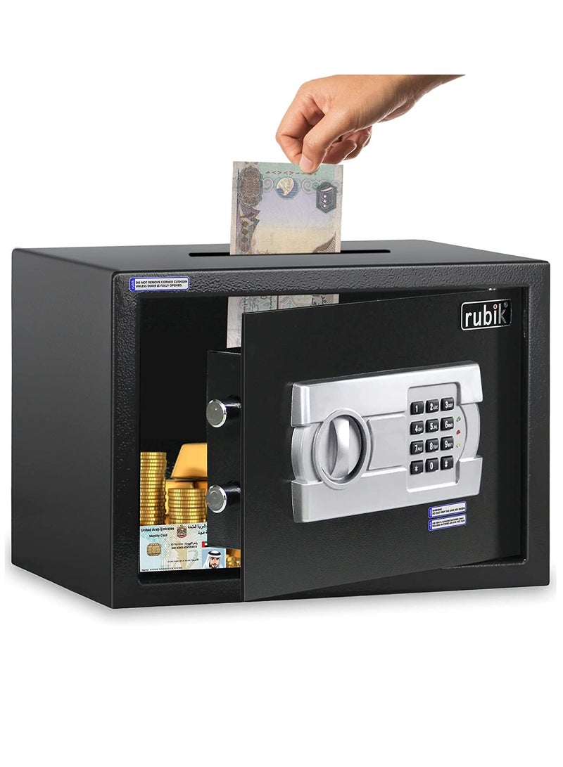 Rubik Safe Box with Cash Deposit Drop-In Slot on Top A4 Document Size for Home Office RB25EG-T (25x35x25cm) Black  - Image 3
