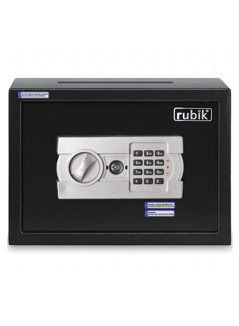 Rubik Safe Box with Cash Deposit Drop-In Slot on Top A4 Document Size for Home Office RB25EG-T (25x35x25cm) Black  - Image 2