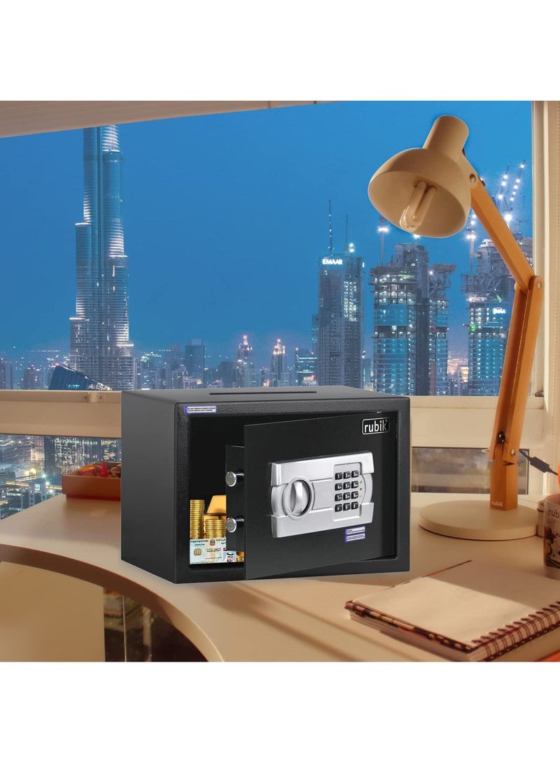 Rubik Safe Box with Cash Deposit Drop-In Slot on Top A4 Document Size for Home Office RB25EG-T (25x35x25cm) Black  - Image 5