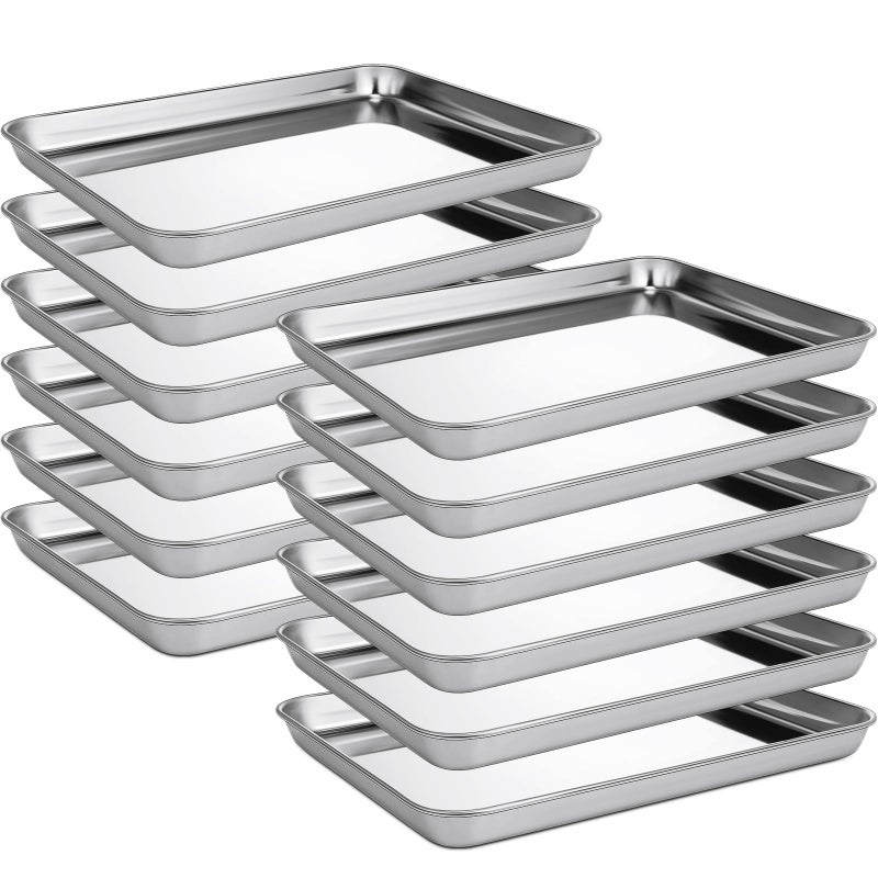 Zopeal مجموعة صواني خبز زوبيل 12 قطعة 12 × 9 × 1 بوصة من الفولاذ المقاوم للصدأ غير لاصقة