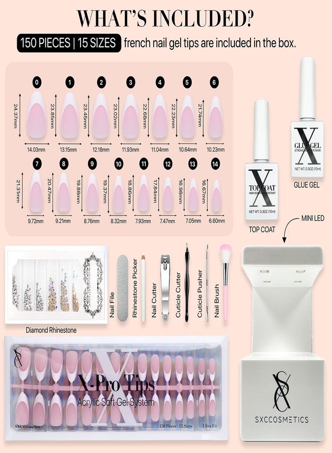 SXC Cosmetics French Tip Press On Nails Pink Series, Medium Almond X-Pro Tips Starter Kit - Image 3
