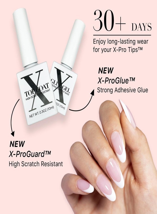 SXC Cosmetics French Tip Press On Nails Pink Series, Medium Almond X-Pro Tips Starter Kit - Image 4