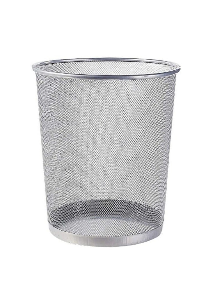 PROMASS Bybyh Trash Can Circular Mesh Bin Waste Paper Basket，Trash Can Circular Metal Mesh Waste Paper Bin Lightweight Black (Color : Silver) - Image 1