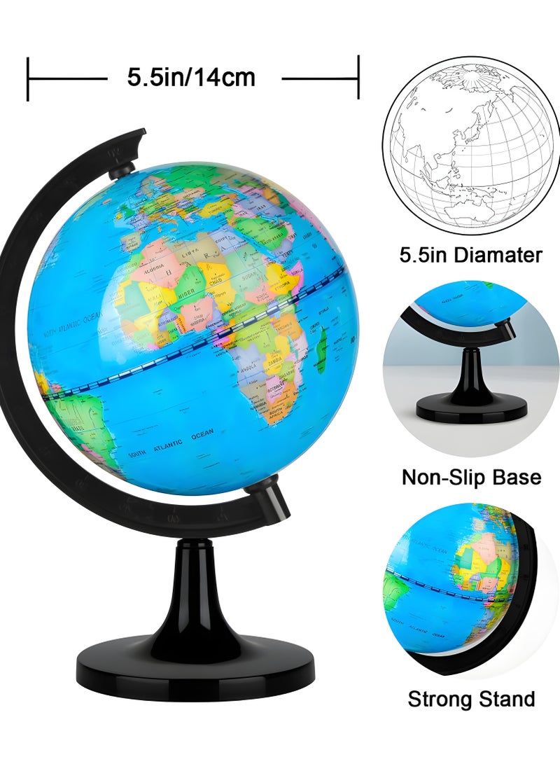 كرافت ماجيك 14 سم العالم الكرة الأرضية لتعليم الأطفال ، خريطة العالم التعليمية الدورية لتدريس جغرافيا الفصول الدراسية ، زخرفة المكاتب والمكاتب - Image 4