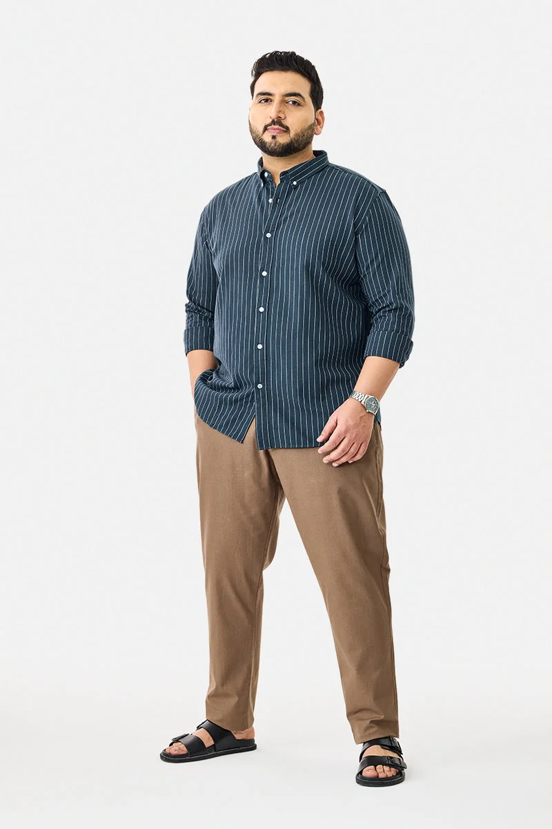 SNITCH Linen Blend Stripes Plus Size Shirt