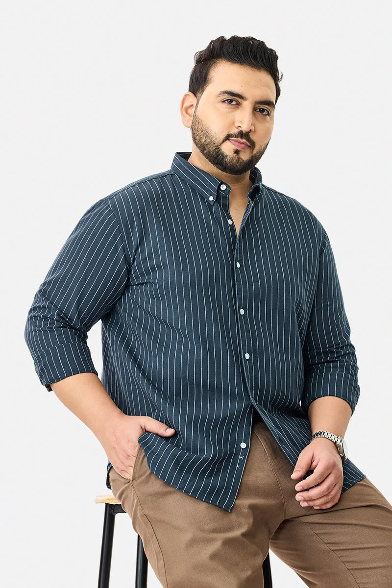 SNITCH Linen Blend Stripes Plus Size Shirt