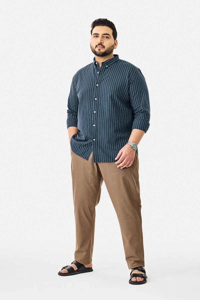 SNITCH Linen Blend Stripes Plus Size Shirt