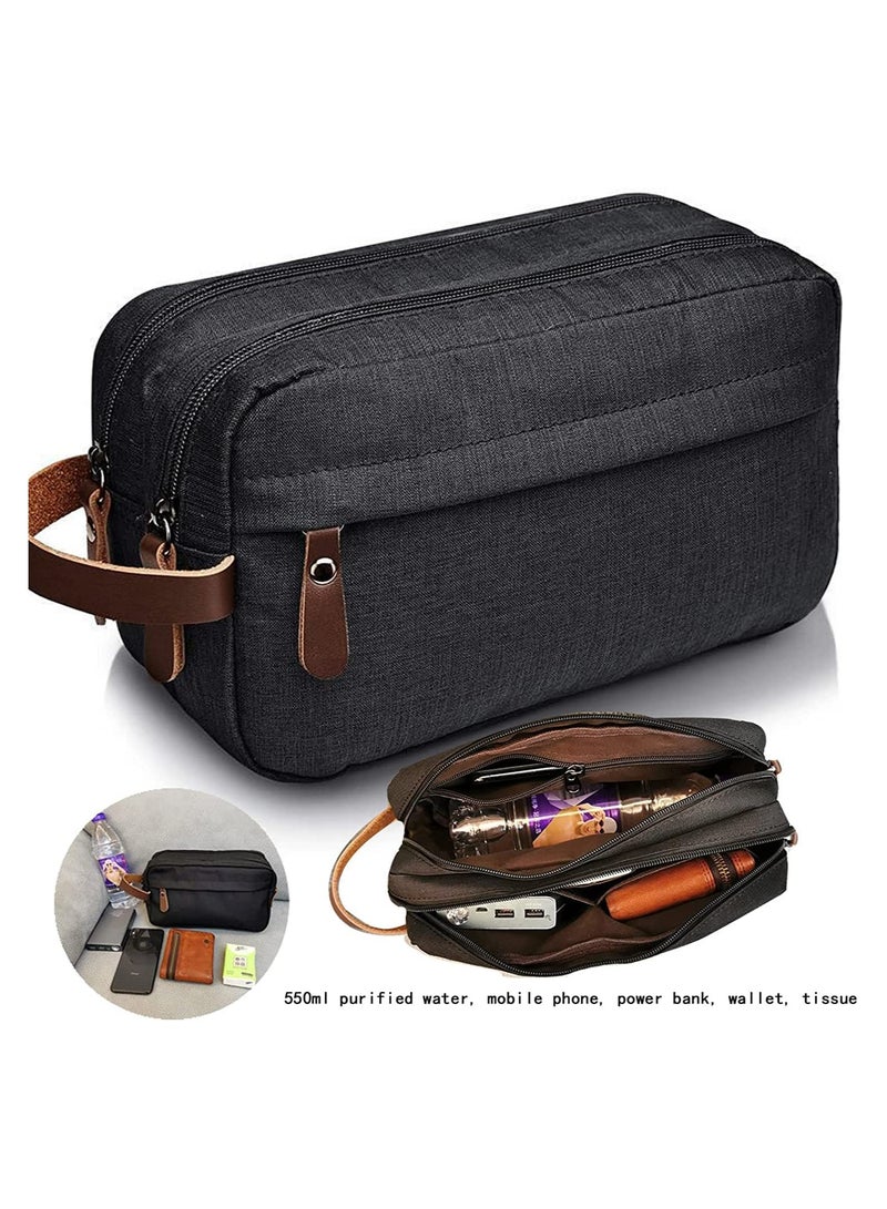 حقيبة مستلزمات السفر للرجال والنساء، منظم أكسفورد القابل للطي والمقاوم للماء، تخزين مزدوج الطبقات للمستحضرات التجميلية وضروريات الحلاقة (أسود) - Image 4