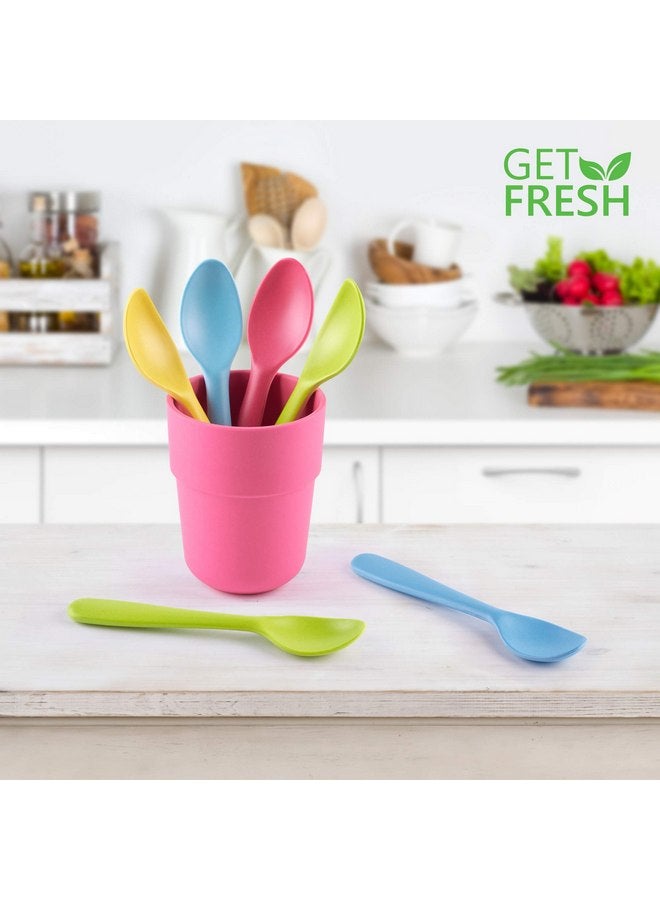 GET FRESH Bamboo Kids Spoons Set - 4-pack Reusable Bamboo Fiber Kids Spoons for Everyday Use - Large Bamboo Kids Cutlery for Daily Mealtime - Colorful Bamboo Utensils for Toddlers and School Children - Image 4