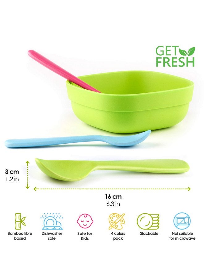 GET FRESH Bamboo Kids Spoons Set - 4-pack Reusable Bamboo Fiber Kids Spoons for Everyday Use - Large Bamboo Kids Cutlery for Daily Mealtime - Colorful Bamboo Utensils for Toddlers and School Children - Image 3