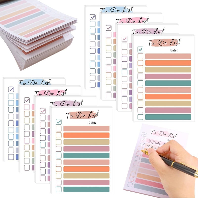 BetterJonny 8 Packs to Do List Notepad, 4 x 6 Inch with Line Adhesive Memo Sticky Notes Notepad,Multi Colors Self-Stick Note Pads,for Office Home School Desk Supplies，50 Sheet/Pad - Image 1