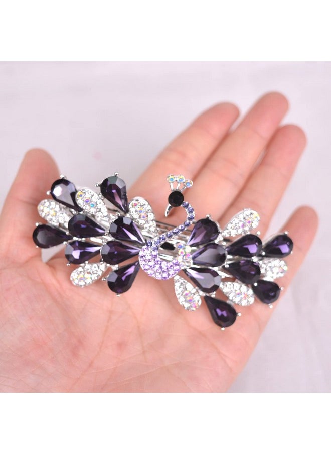 Sankuwen Sankuwen Peacock Rhinestone Hairpin Luxury Crystal Hair Barrette Clip(Purple)  - Image 3