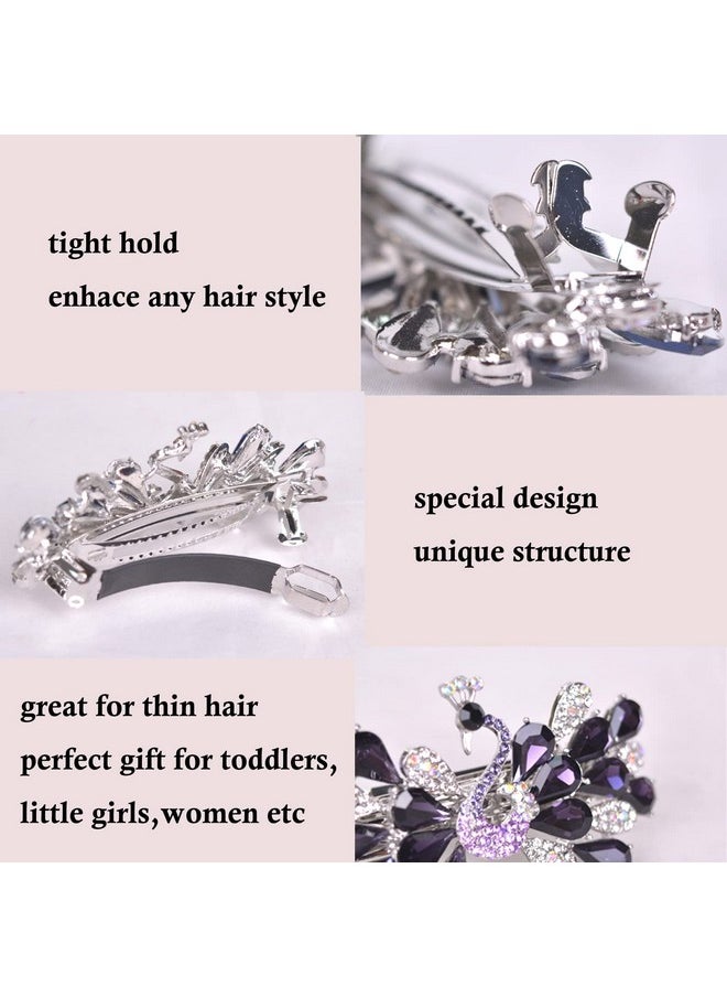 Sankuwen Sankuwen Peacock Rhinestone Hairpin Luxury Crystal Hair Barrette Clip(Purple)  - Image 5