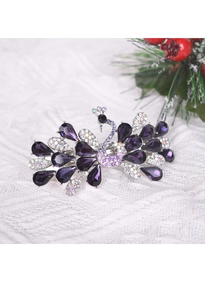 Sankuwen Sankuwen Peacock Rhinestone Hairpin Luxury Crystal Hair Barrette Clip(Purple)  - Image 4